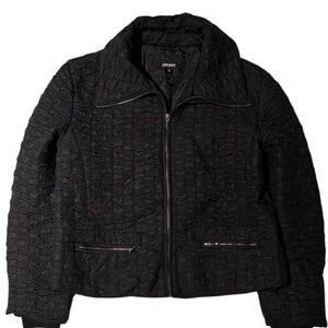 DKNY Textured Black Bomber Jacket